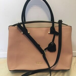 Nine West Pink and Black Satchel with Structured Design